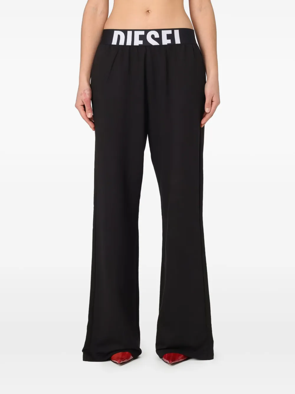 Diesel Jen-d-pop Logo-waistband Trousers In Black