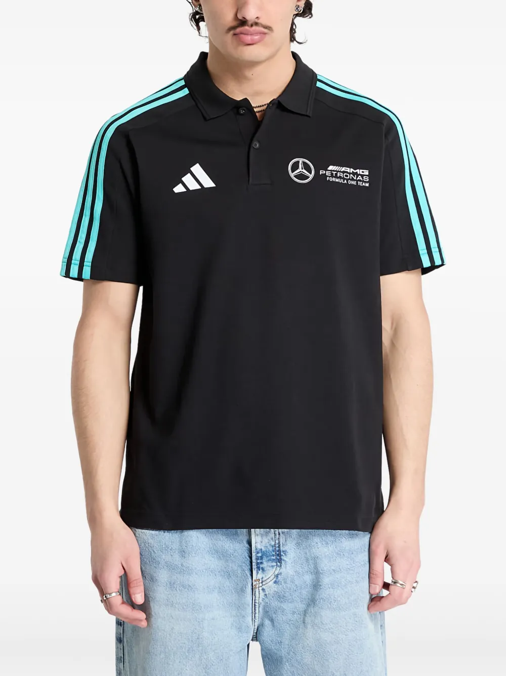 adidas x Mercedes - AMG Petronas Formula One Team DNA 3-Stripes logo polo shirt | Black | Image 1