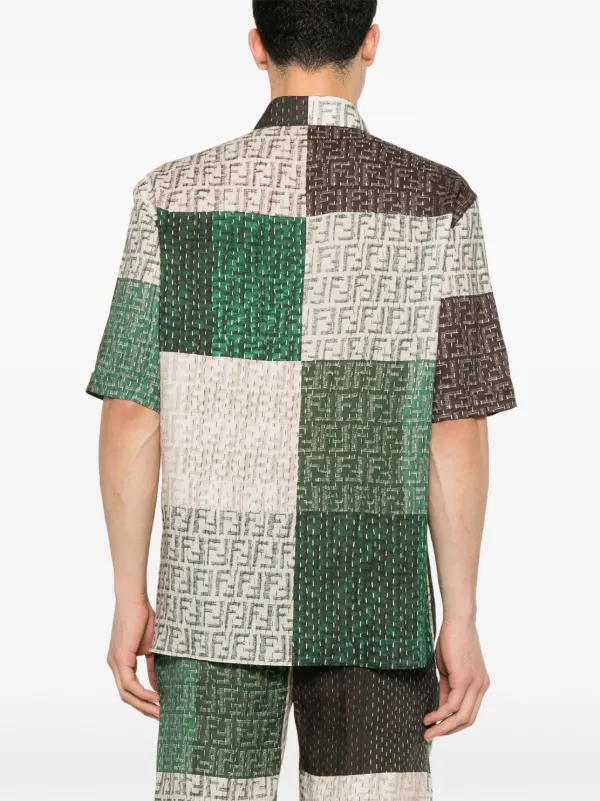 FENDI 幾何学模様 リネン100%半袖シャツ FENDI FF Linen Shirt | Green | FARFETCH