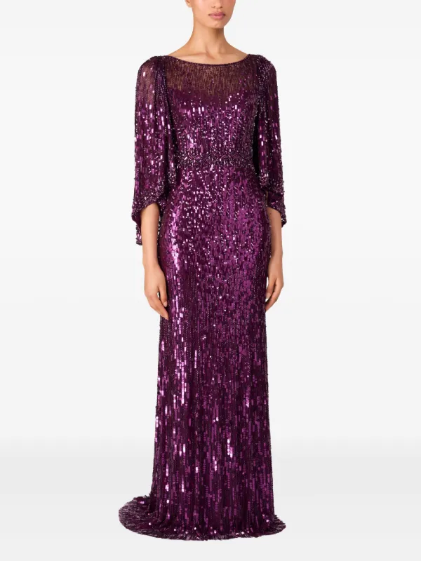 chinese dress ladies Two Toned V-Neck Sequin Maxi Dress - Purple main image 1