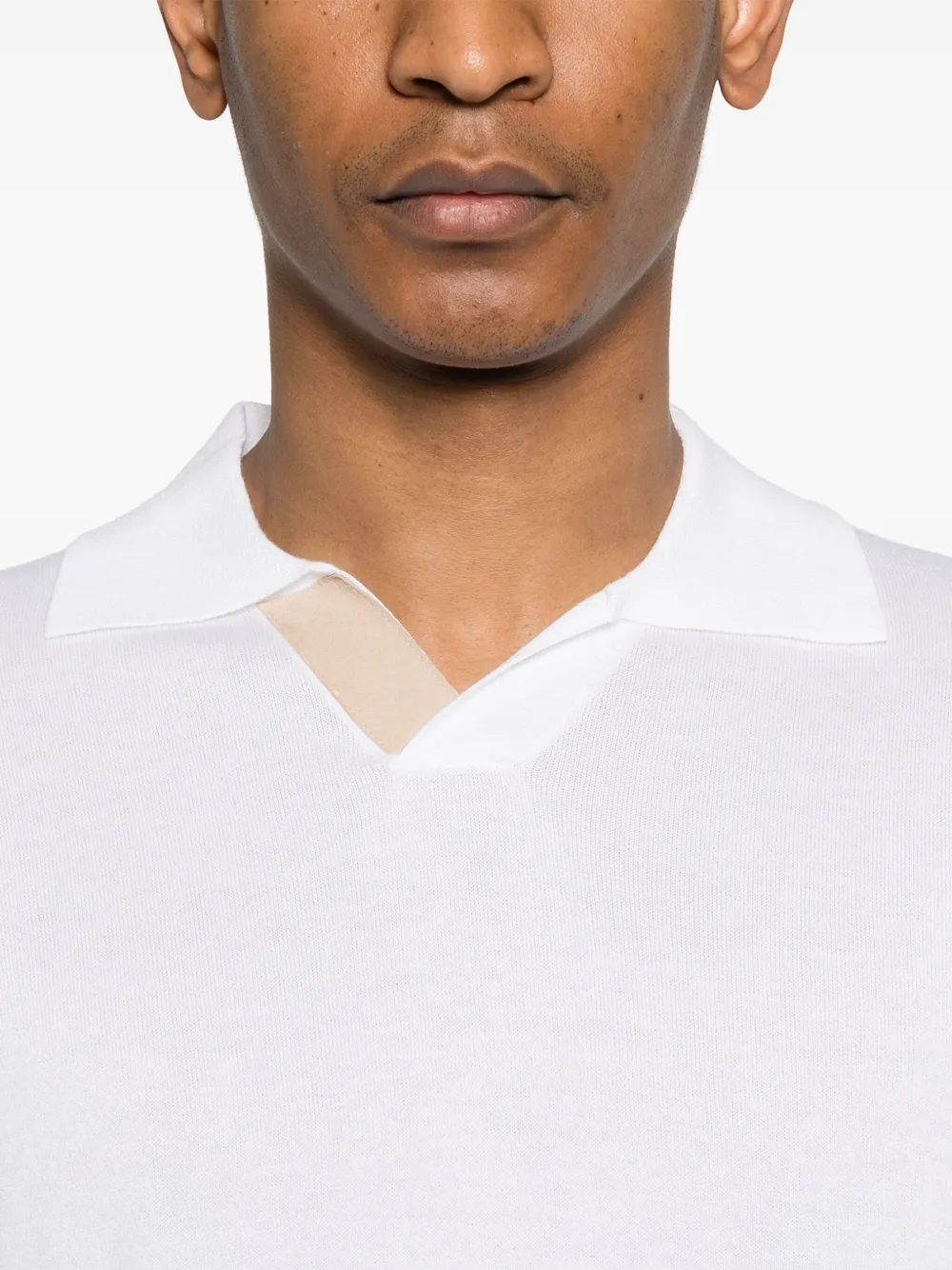 Canali Poloshirt met suède detail Wit