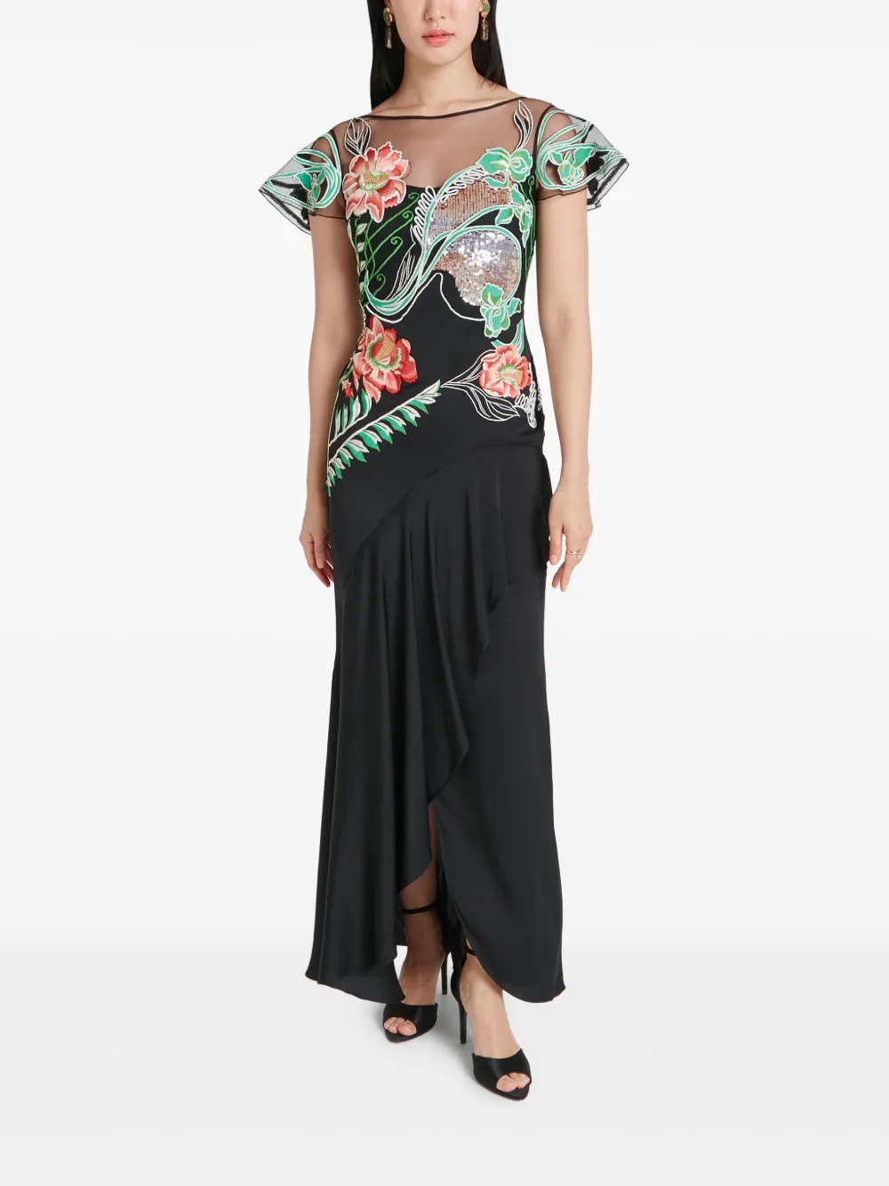 Temperley London Gracia jurk met ruches - Zwart