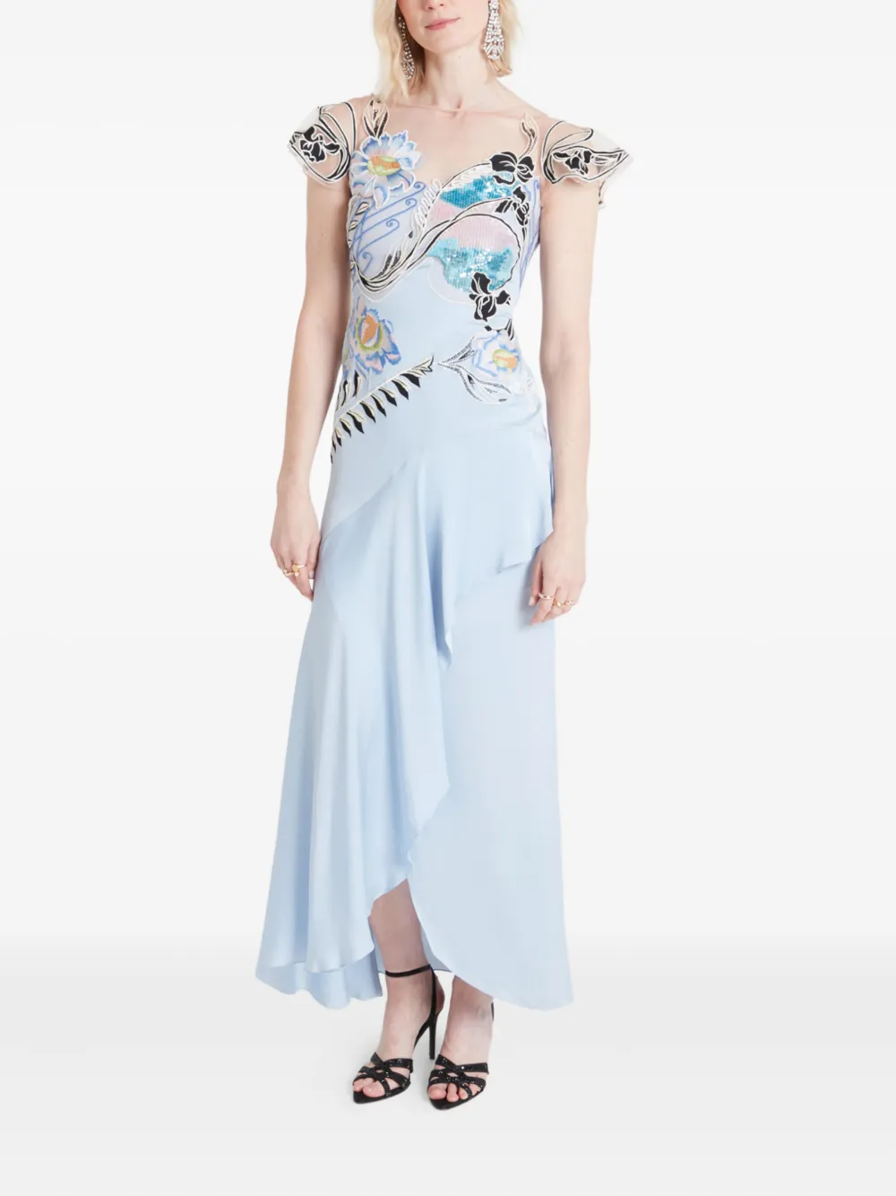 Temperley London Gracia jurk verfraaid met pailletten en ruches - Blauw