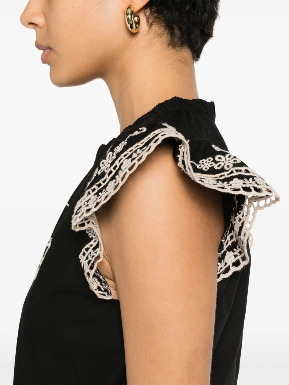 Sea Kingsley Embroidered Flutter Sleeve Top In Black