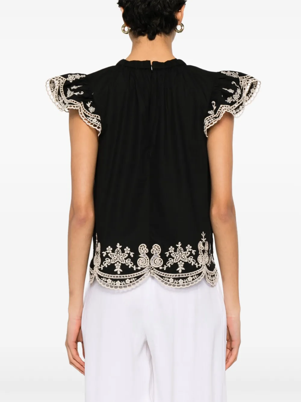 Sea Kingsley Embroidered Flutter Sleeve Top In Black