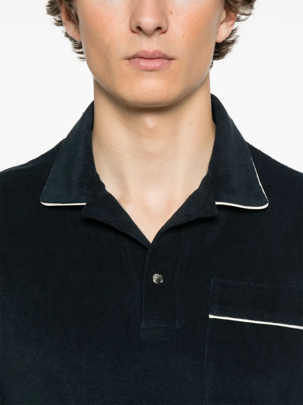 Shop Moncler Textured Polo Shirt In Blue