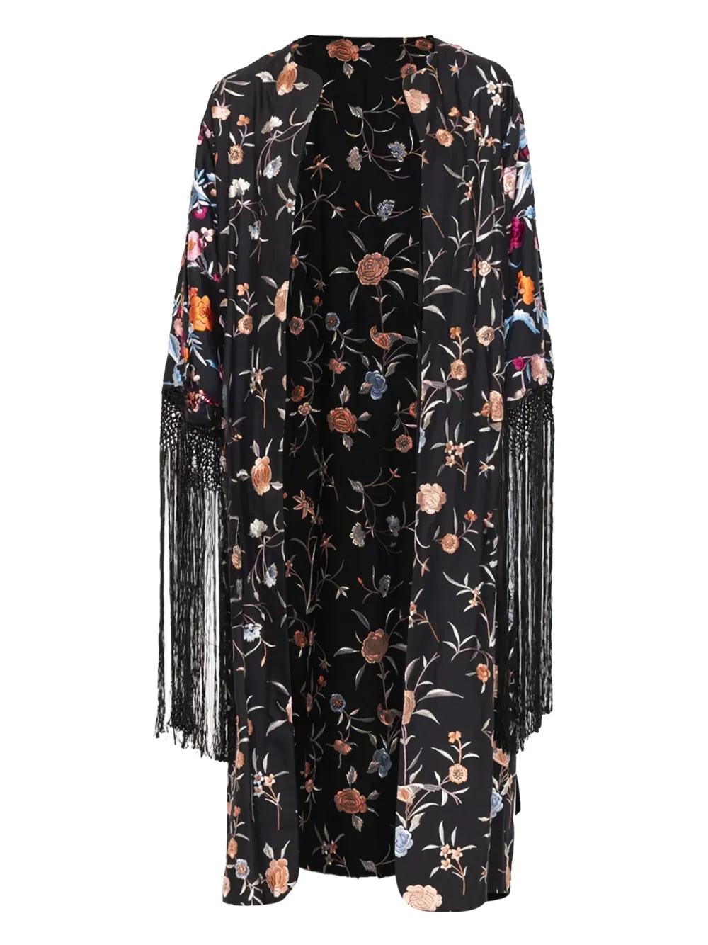 Priscilla floral-embroidered fringed jacket