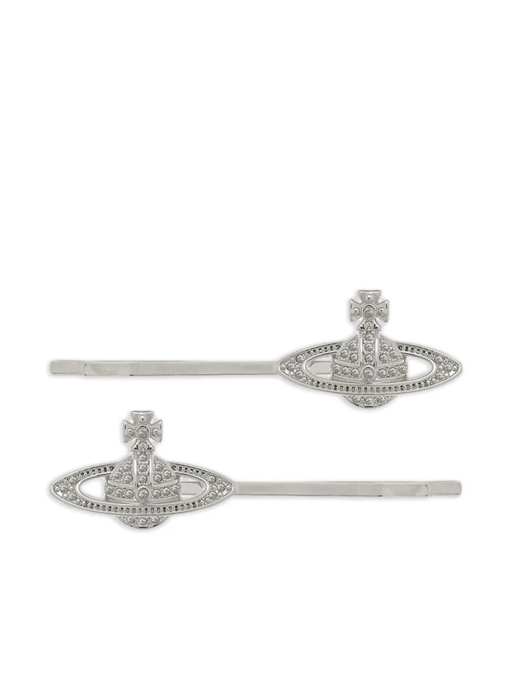 Vivienne Westwood Mini Bas Relief Bobby Pin Pair Silver Cubic Zirconia Unisex In Silver