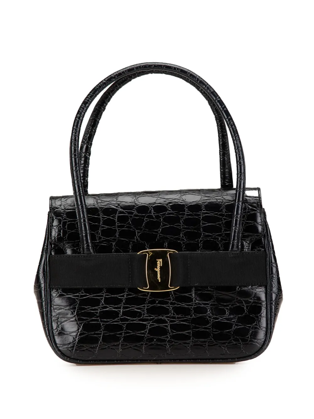 Ferragamo Pre-Owned 20th Century クロコエンボス ヴァラ ハンドバッグ - ブラック Ferragamo Pre-Owned 20th Century クロコエンボス ヴァラ ハンドバッグ - ブラック