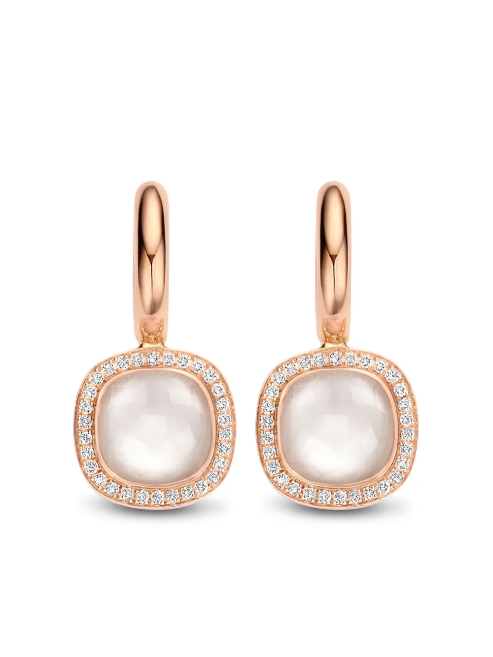 Tirisi Orecchini con pendente in oro rosa 18 carati con diamanti e quarzo