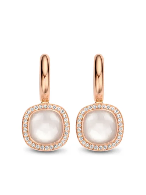 Tirisi Orecchini con pendente in oro rosa 18 carati con diamanti e quarzo