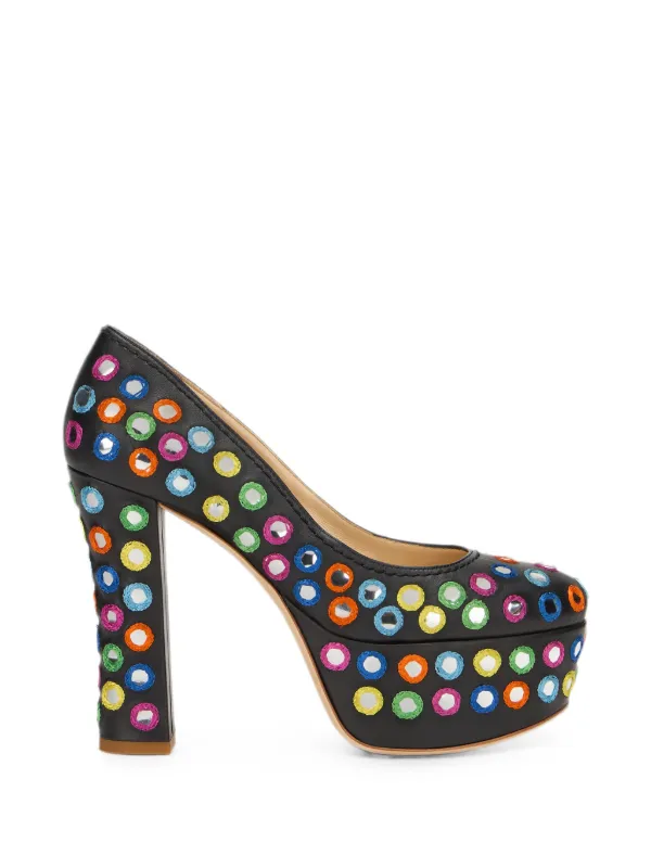 Moschino Mirror-embellished Platform Pumps in Black