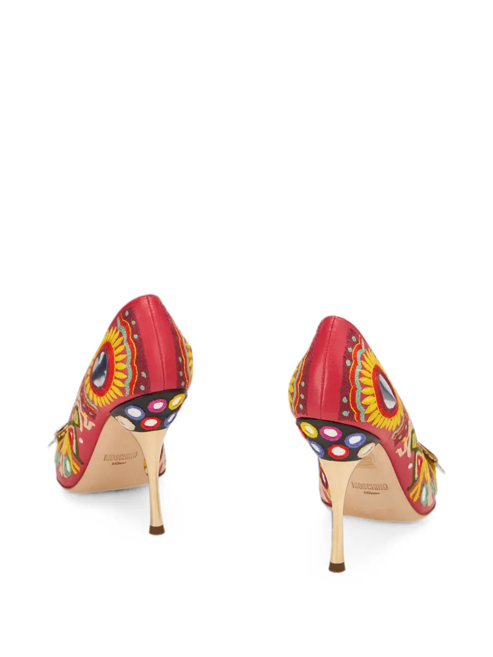 Moschino embroidered mirror-embellished pumps Rood