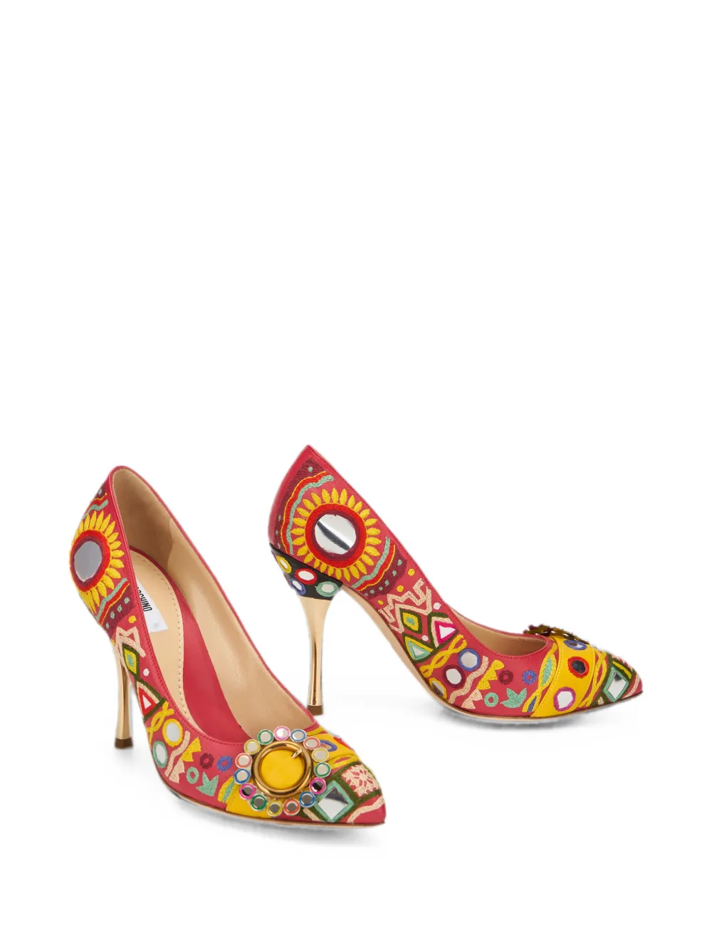 Moschino embroidered mirror-embellished pumps Rood