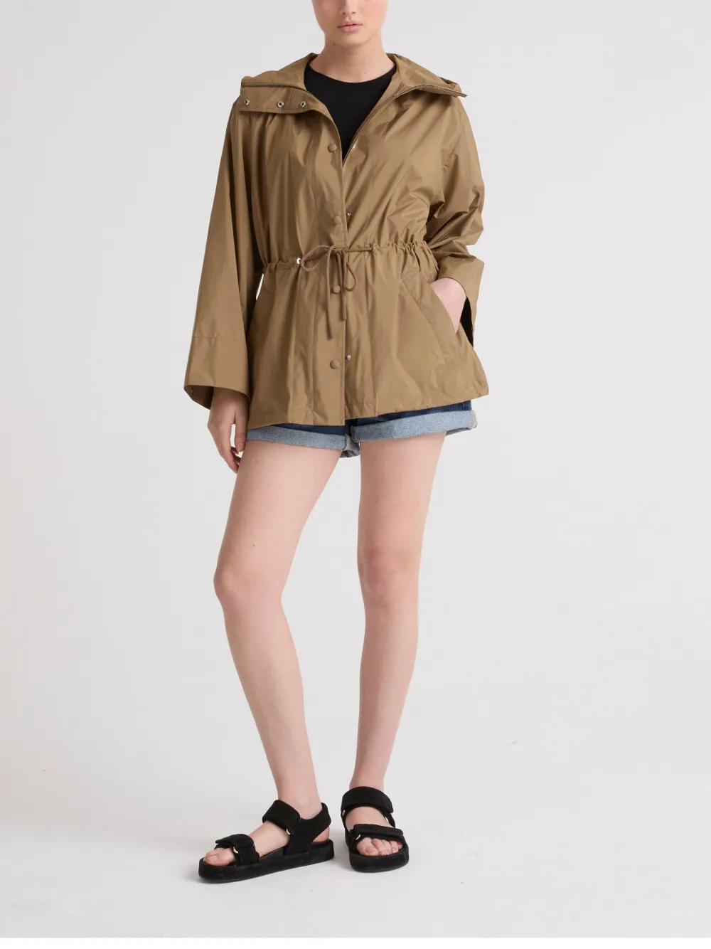 Yves Salomon Hooded Parka Jacket In Brown