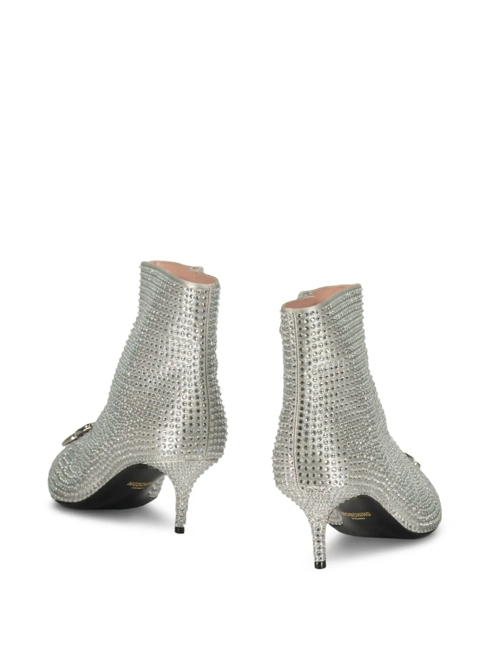 Moschino 60mm crystal-embellished kitten-heel ankle boots Silver