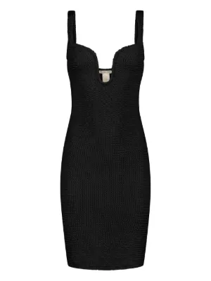 hunza g crinkle iconic mini beach dress HUNZA G Mia bead-embellished cutout Original Crinkle swimsuit
