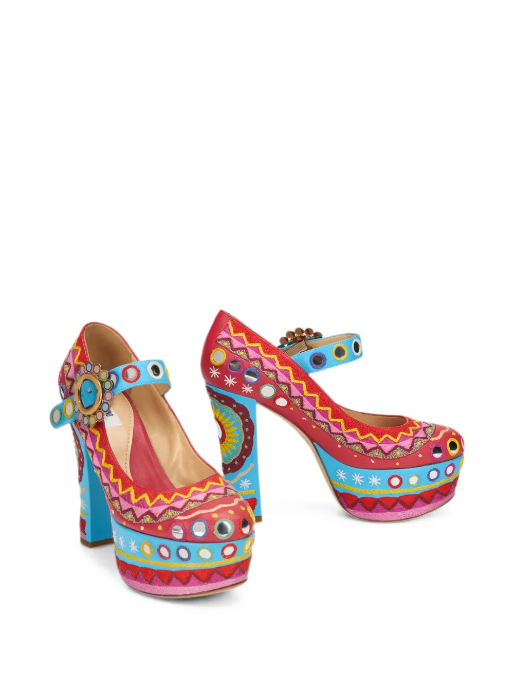 Moschino embroidered mirror-embellished platform pumps Rood