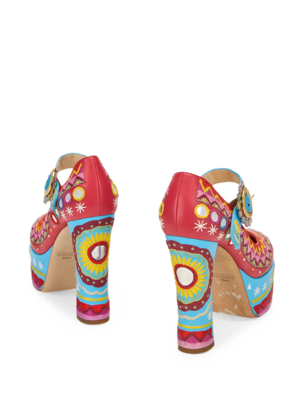 Moschino embroidered mirror-embellished platform pumps Rood