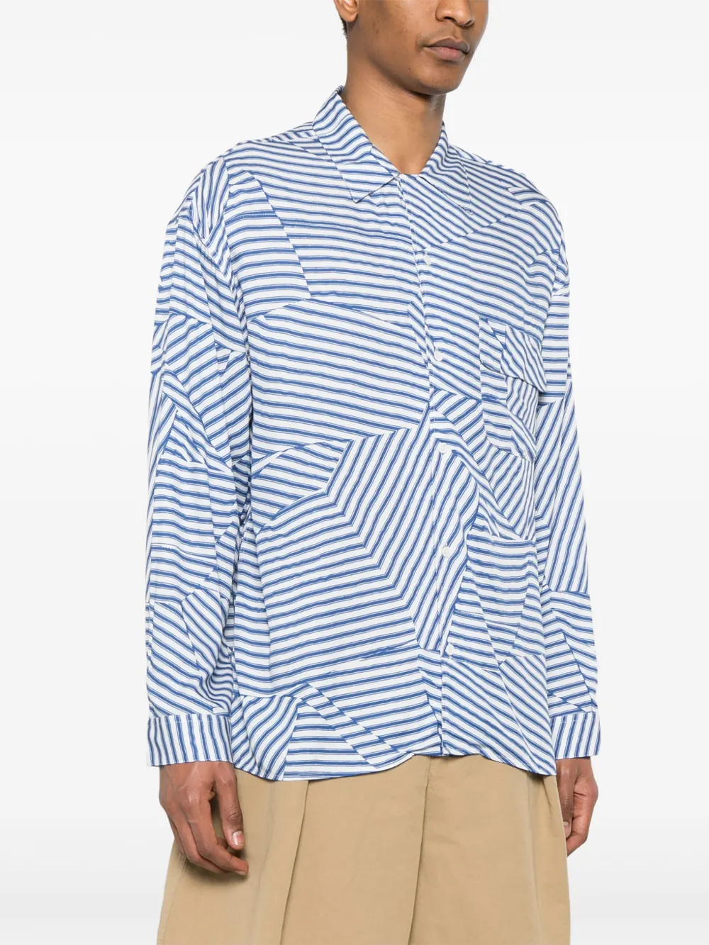 YMC Gestreept overhemd Blauw