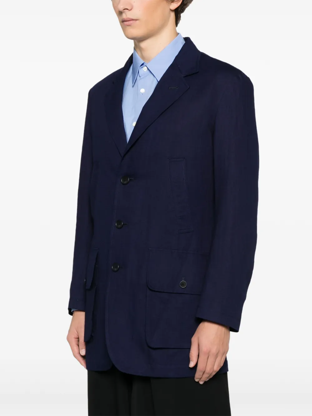 Yohji Yamamoto Blazer met enkele rij knopen Blauw