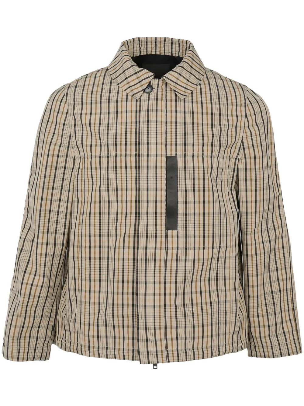 Yves Salomon check-pattern leather-detail jacket | Neutrals | Image 1