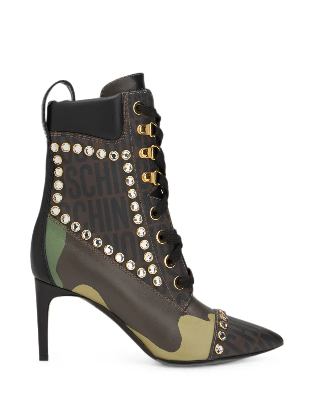 Moschino crystal-embellished camouflage-print boots - Marrone