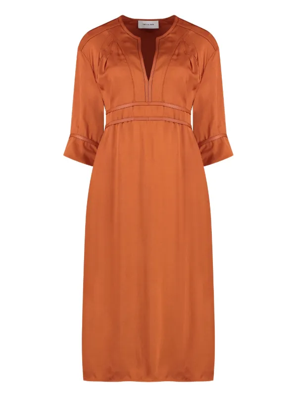 Yves Salomon Crepe Midi Dress in Orange