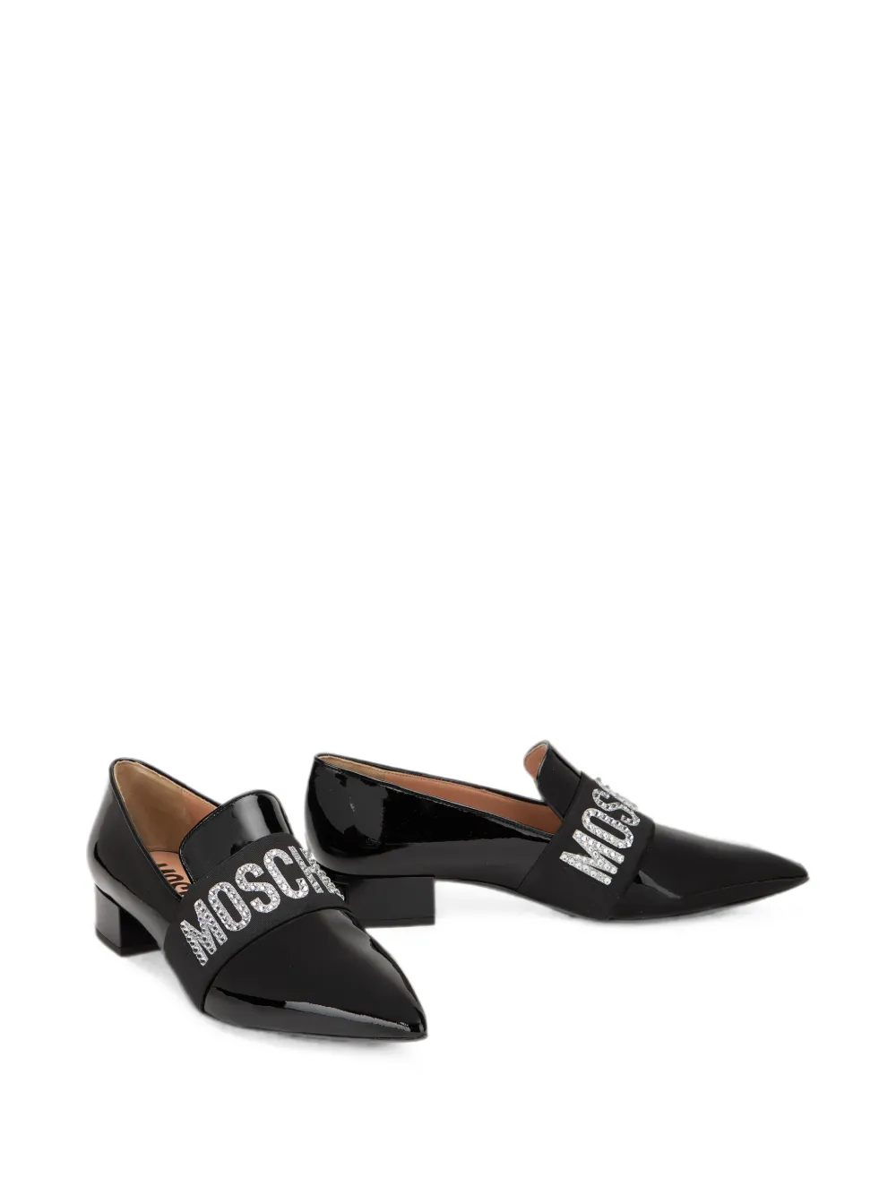 Moschino crystal-embellished logo-plaque pumps Zwart