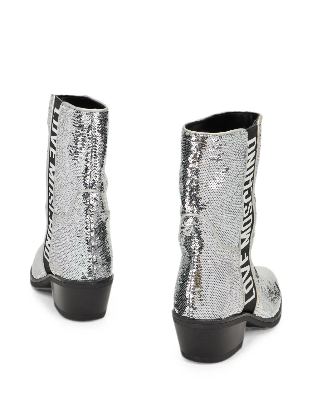Moschino sequin-embellished logo-print boots Zilver