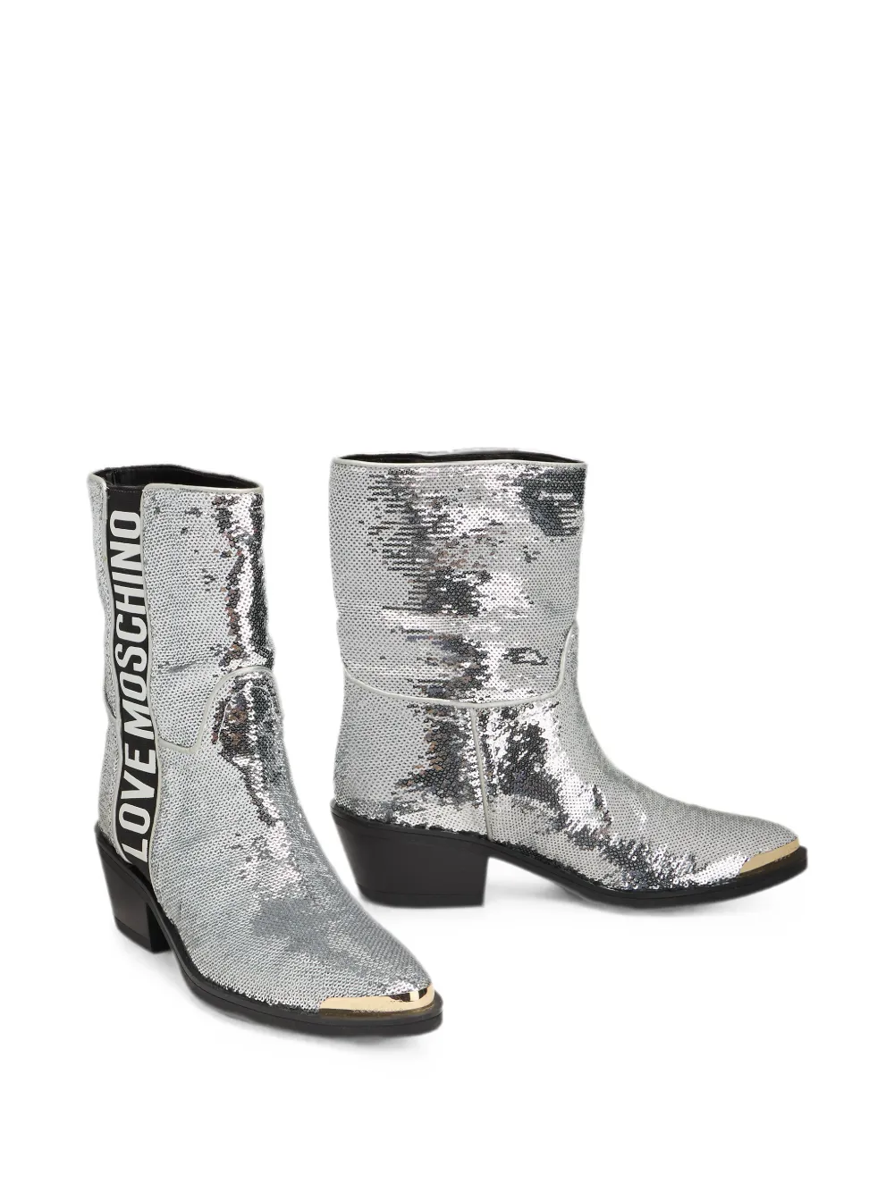 Moschino sequin-embellished logo-print boots - Silber