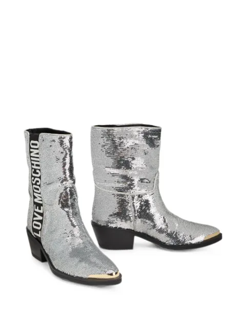 Moschino sequin-embellished logo-print boots
