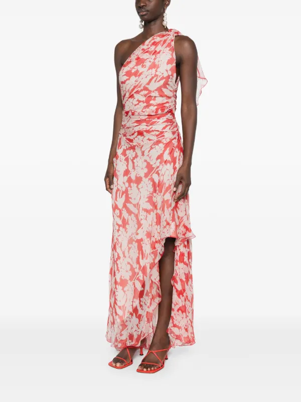 サテン★プリント柄★スリップワンピース★ VICTORIA BECKHAM Floral Silk Chiffon One Shoulder Midi Dress