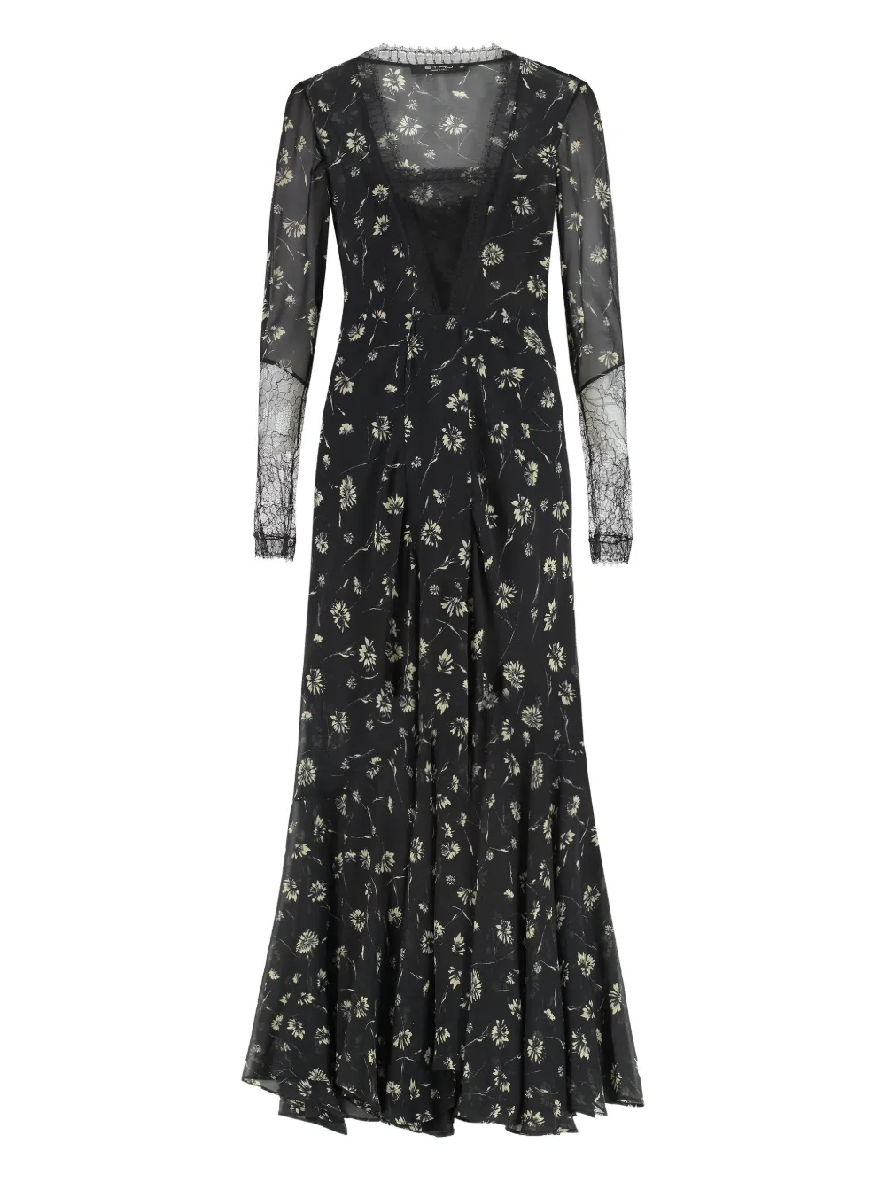 Etro Floral-print Lace-trimmed Maxi Dress In Black