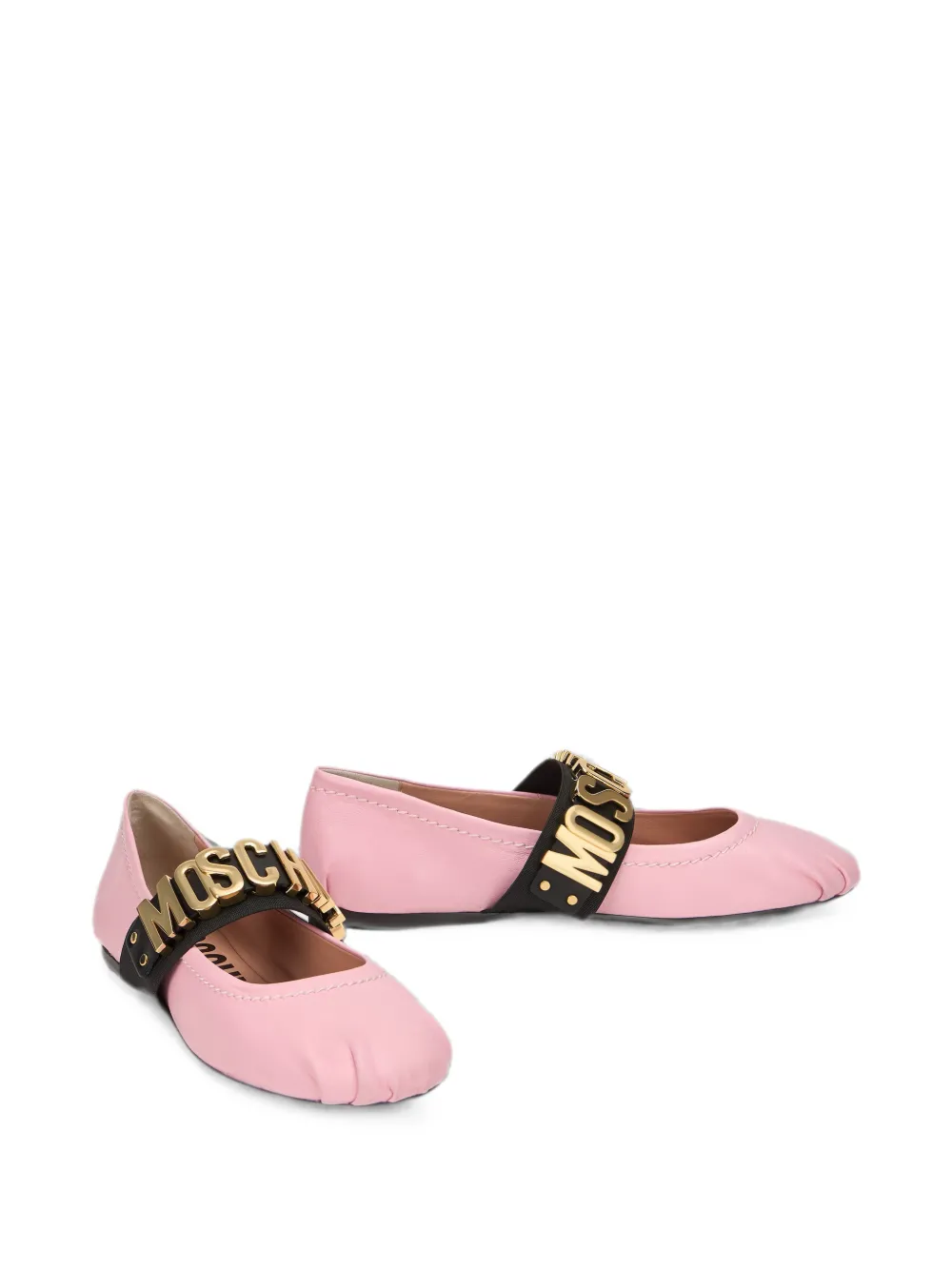 Moschino logo-lettering leather ballet flats Roze