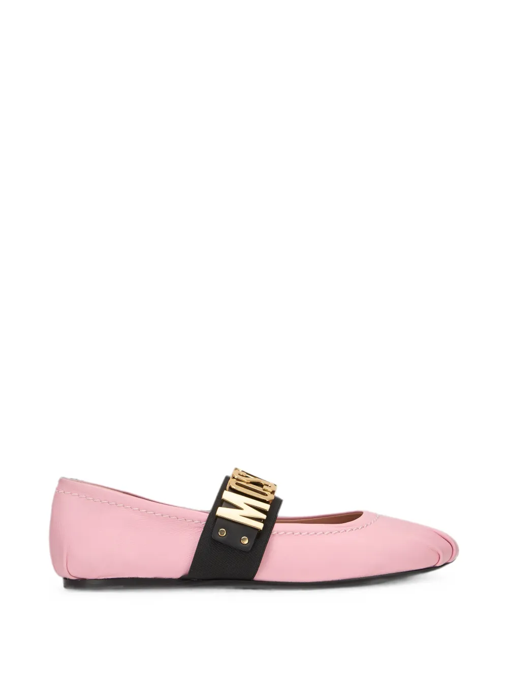 Moschino logo-lettering leather ballet flats Roze