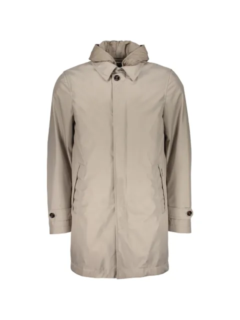 Moorer hooded single-breasted overcoat