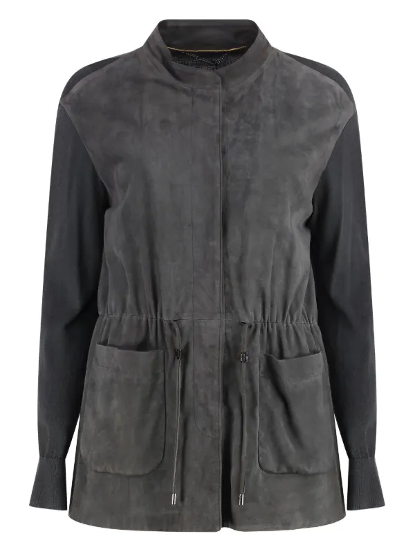 Moorer Suede Cardigan in Grey