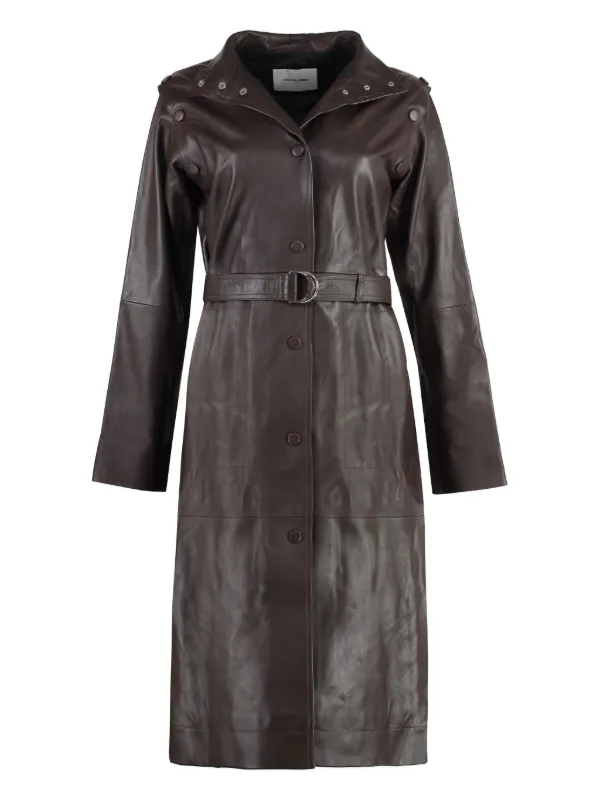 Yves Salomon Leather Coat in Brown