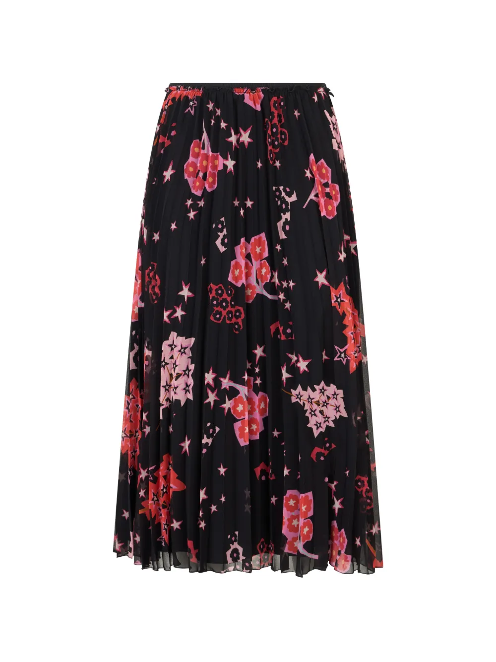 Valentino Floral Star Pleated Skirt In Black