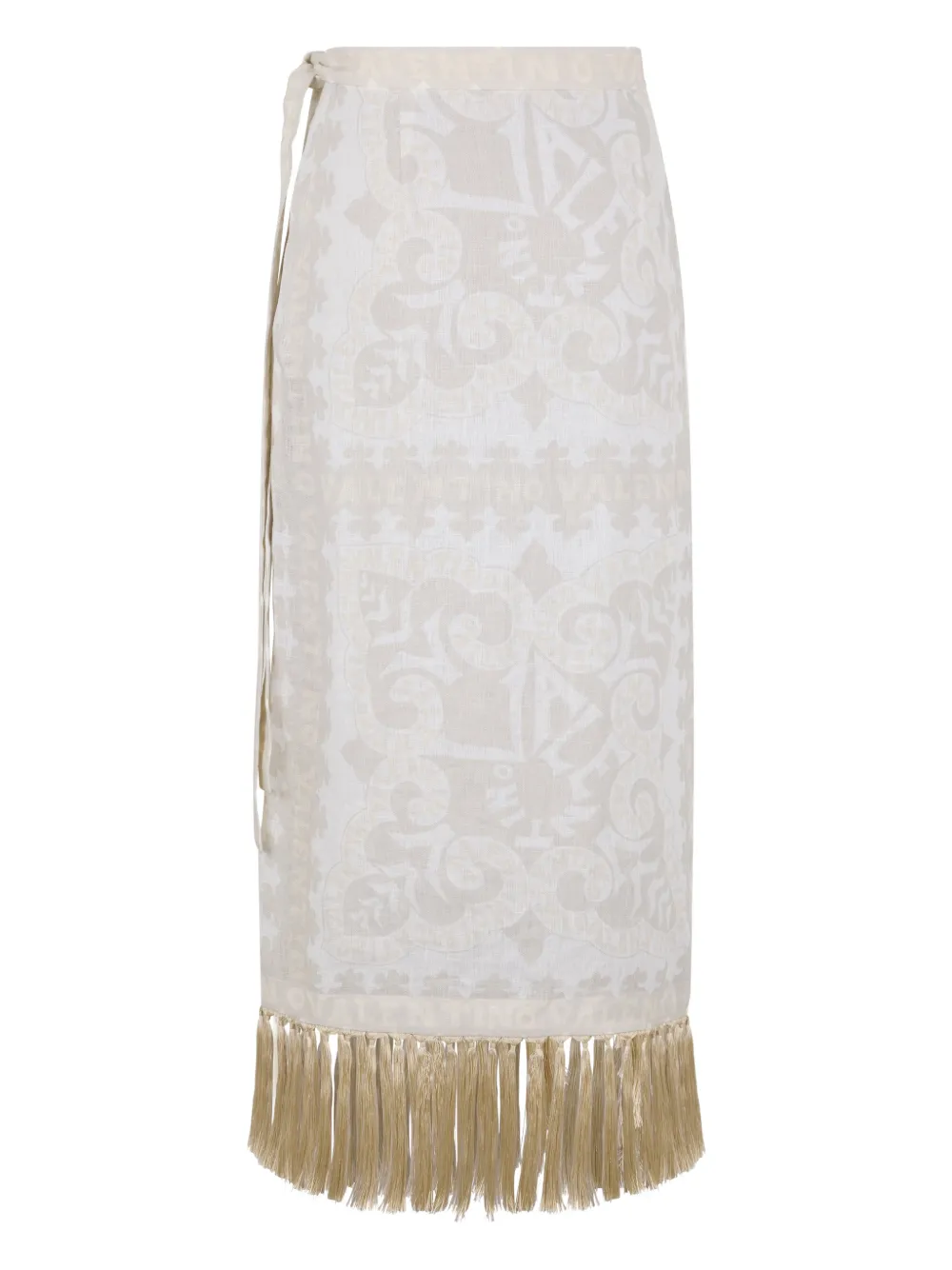 Valentino Garavani fringed patterned midi skirt - Beige