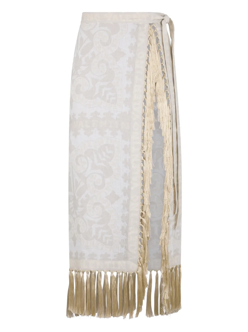 Valentino Garavani fringed patterned midi skirt - Toni neutri