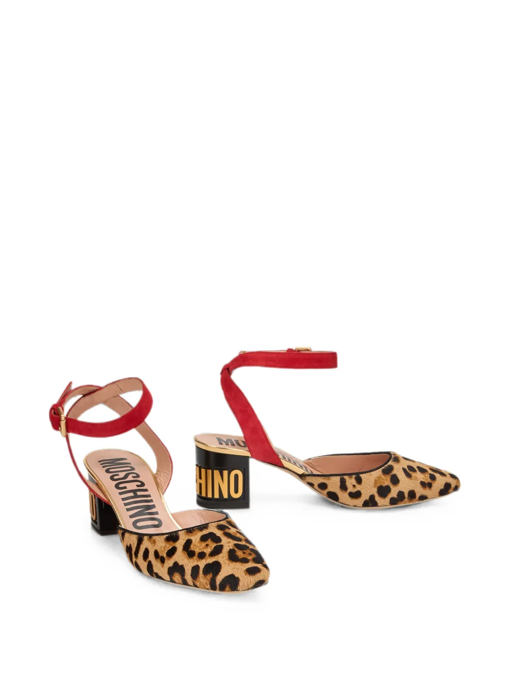 Moschino leopard-print logo-plaque pumps Bruin