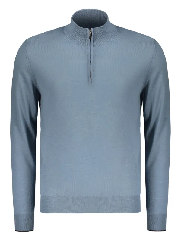 Moorer Zip-neck Sweater in Blue