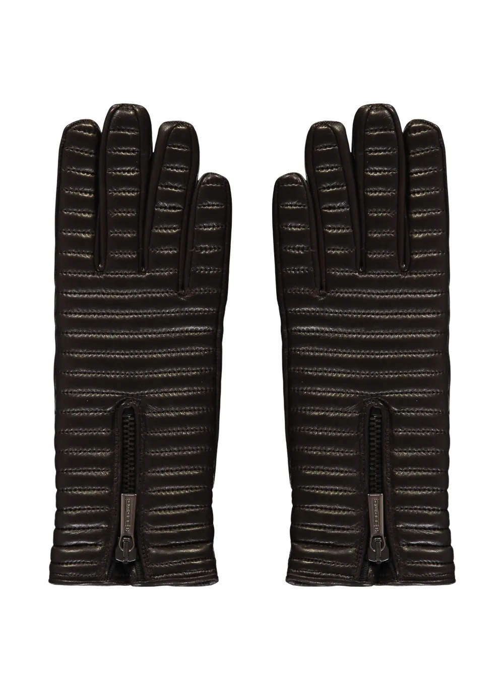 Moorer Quilted Zip Gloves In Brown