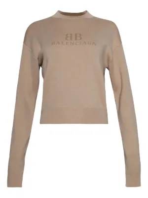 Prada Cropped Silk Sweater With Logo | Brown | FARFETCH