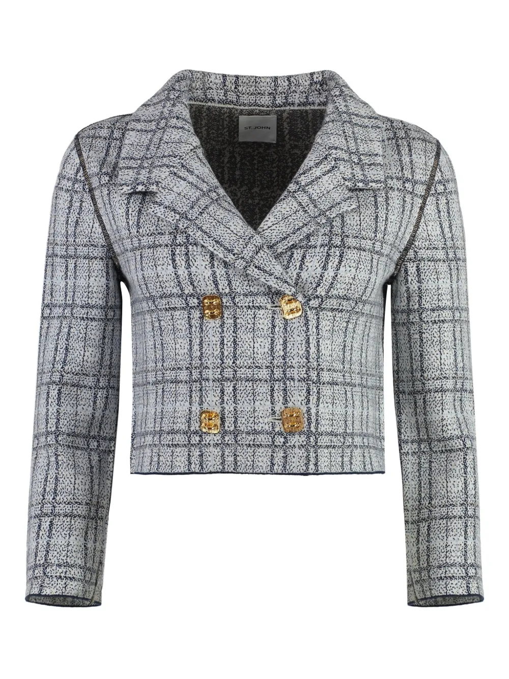 check-patterned double-breasted jacket