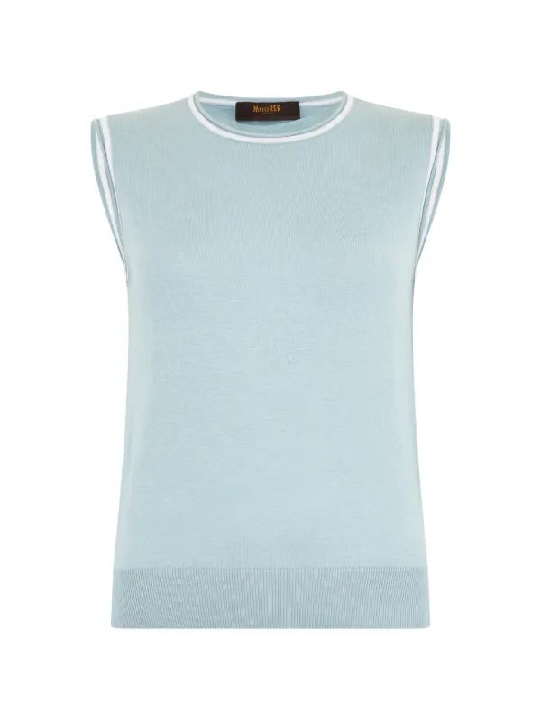 Moorer Striped Trim Vest in Blue