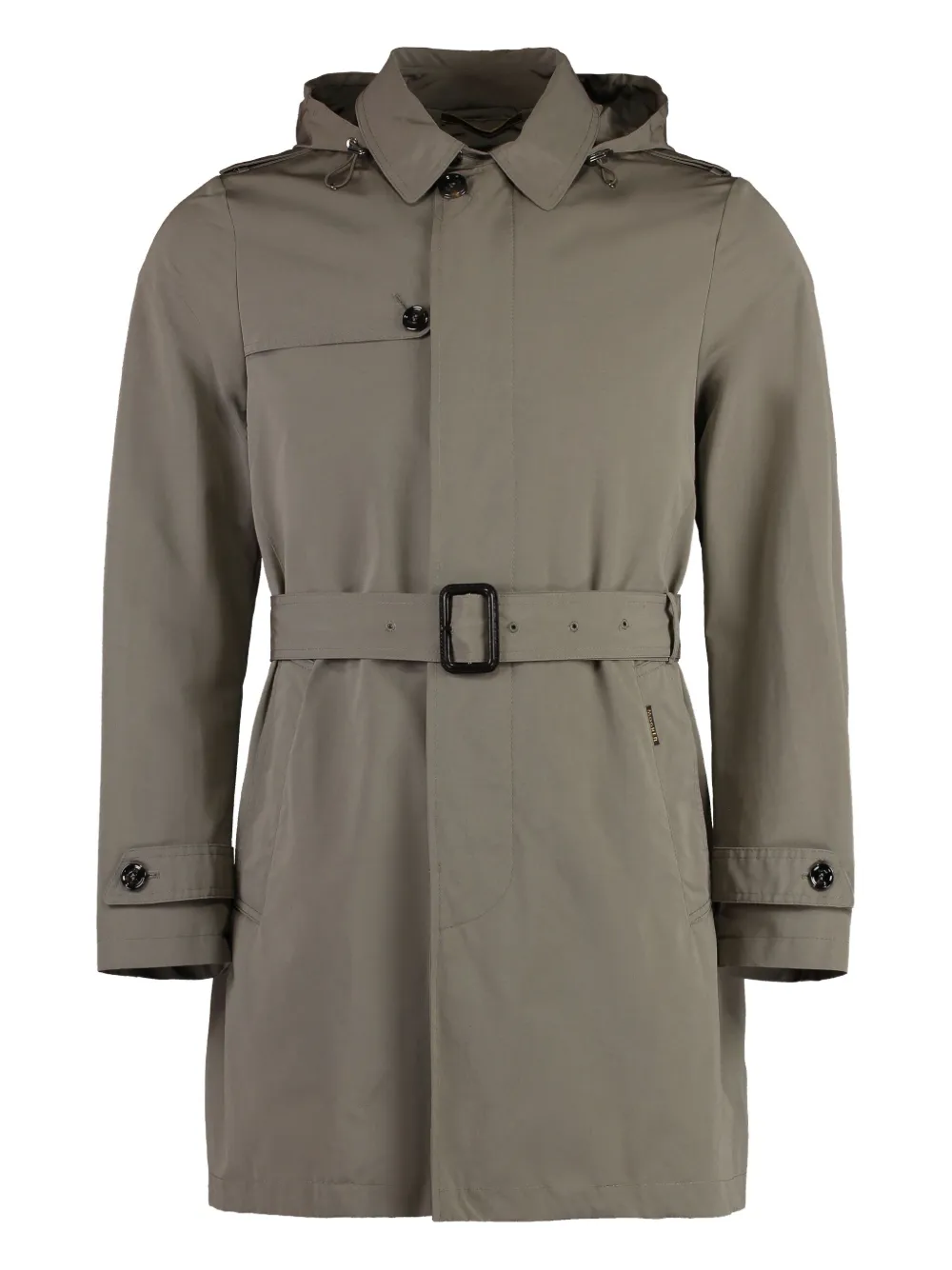 Moorer removable-hood belted trench coat Grijs