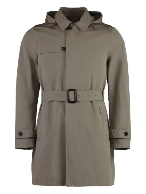 Moorer removable-hood belted trench coat